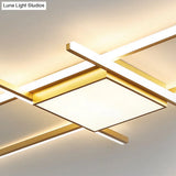Modern Gold Led Ceiling Mounted Flush Mount Lamp With Acrylic Shade - 69’/82.5’W Linear