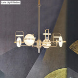 Modern Gold Led Chandelier Light With Iron Frame - 6 Rectangle Lights Acrylic Shade Suspended