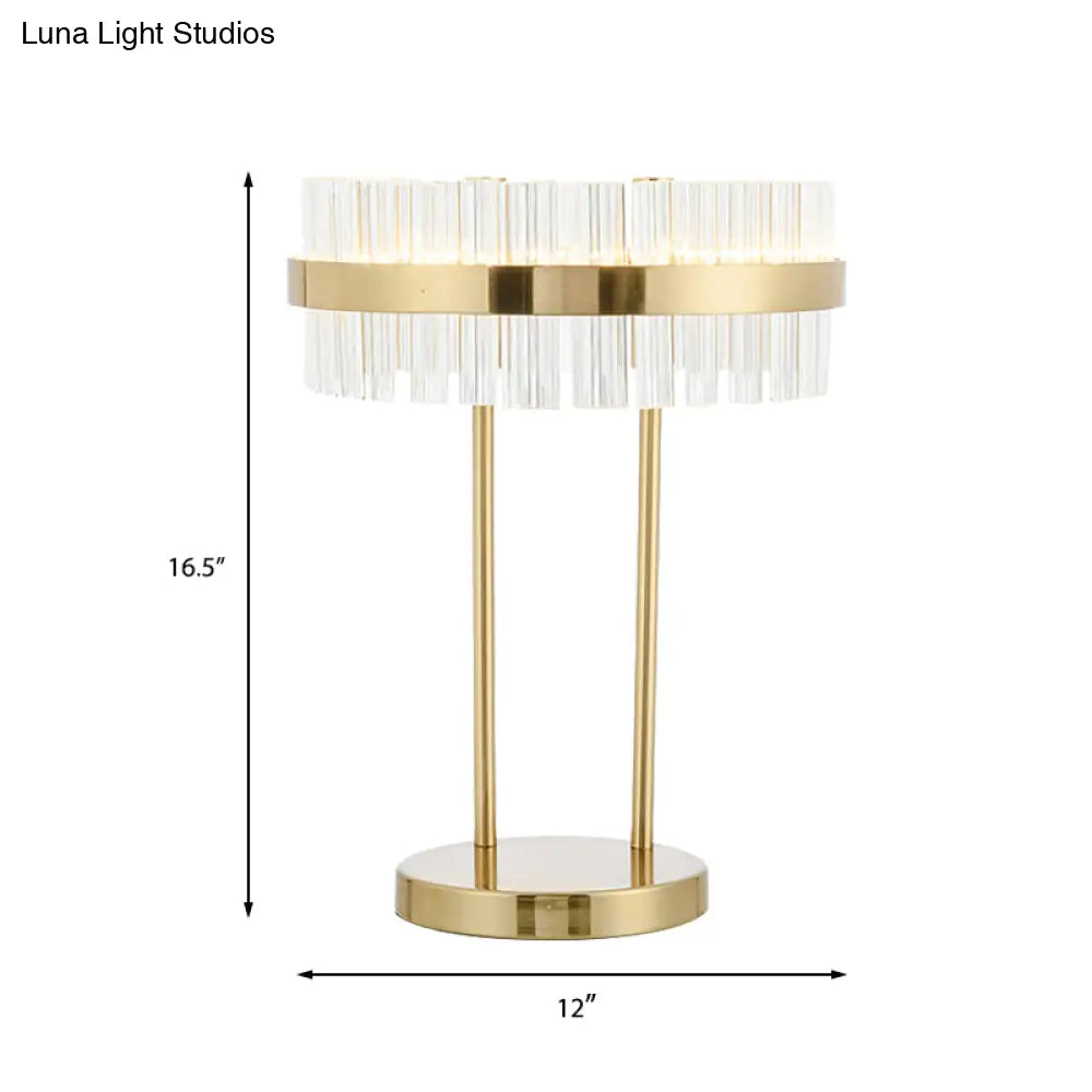 Modern Gold Led Crystal Drum Table Lamp For Bedroom - Hand-Cut Small Desk Light