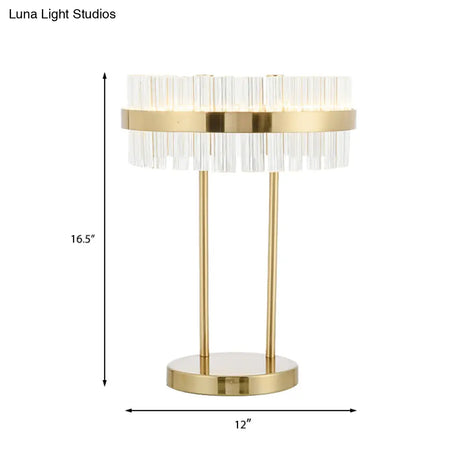 Modern Gold Led Crystal Drum Table Lamp For Bedroom - Hand-Cut Small Desk Light