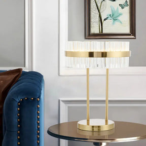 Modern Gold Led Crystal Drum Table Lamp For Bedroom - Hand-Cut Small Desk Light