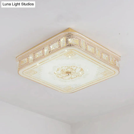 Modern Gold Led Crystal Flush Mount Spotlight - Elegant Flower Pattern Ceiling Light For Living Room