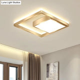 Modern Gold Led Flush Mount Ceiling Light Fixture For Bedrooms - Square Acrylic Lamp