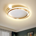 Modern Gold Led Flush Mount Ceiling Light - Metallic Overlap Circle Design 20.5’/24.5’ Wide