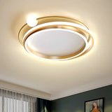 Modern Gold Led Flush Mount Ceiling Light - Metallic Overlap Circle Design 20.5’/24.5’ Wide