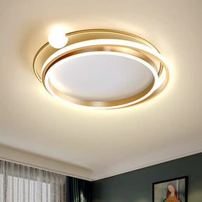 Modern Gold Led Flush Mount Ceiling Light - Metallic Overlap Circle Design 20.5’/24.5’ Wide