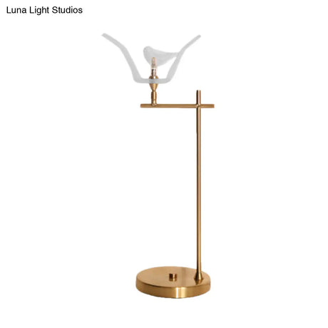 Modern Gold Led Table Lamp With Bird Opal Glass Shade - Right Angle Arm Desk Light