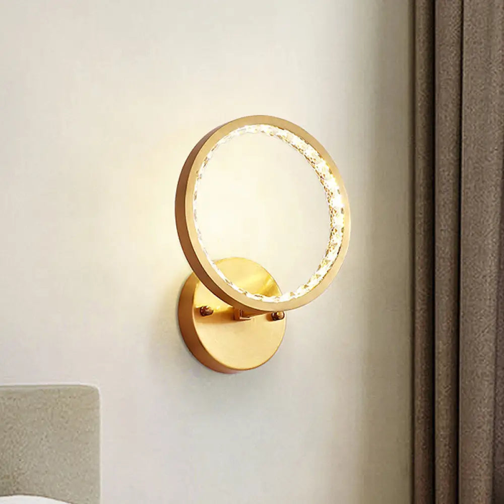 Modern Gold Led Wall Sconce With Clear Crystal Beads For Bedroom