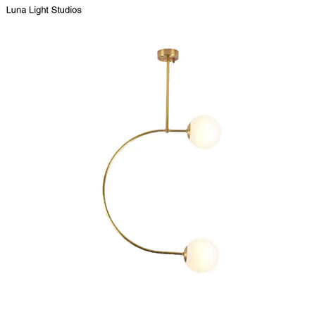 Modern Gold Metal C Pendant Light With Milk Glass Shade - 2-Light Suspended Lamp