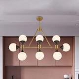 Modern Gold Metal Chandelier With 8 Globe Shades - Restaurant Island Lighting