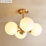 Modern Gold Metal Chandelier With Opal Glass Shade - 4-Light Ceiling Fixture For Bedroom