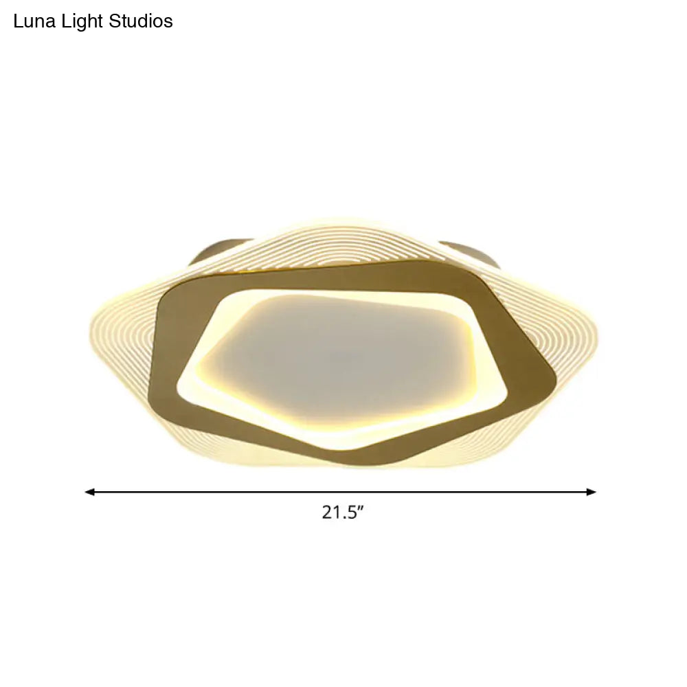 Modern Gold Metal Flush Mount Ceiling Light: Hexagon/Pentagon Shape Led 18’/21.5’ Width -