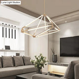 Modern Gold Metal Led Chandelier With Diamond-Frame Ceiling Light