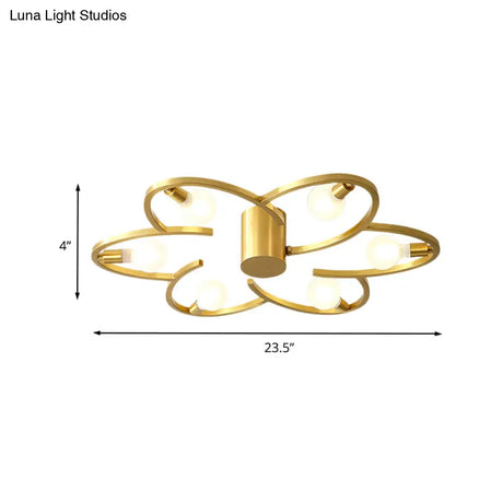 Modern Gold Metallic Flower Semi Flush Mount Ceiling Light With 5/6 - Head For Bedrooms