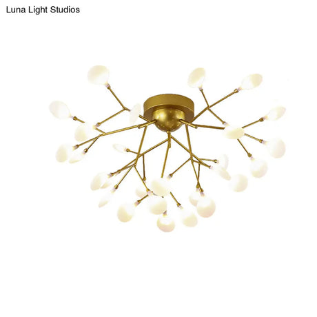 Modern Gold Multi - Head Semi Flush Ceiling Light For Hotels - Creative Plant - Shaped Metal Fixture