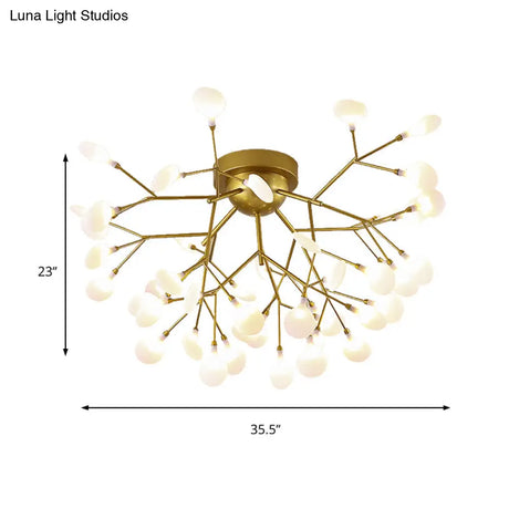 Modern Gold Multi - Head Semi Flush Ceiling Light For Hotels - Creative Plant - Shaped Metal Fixture