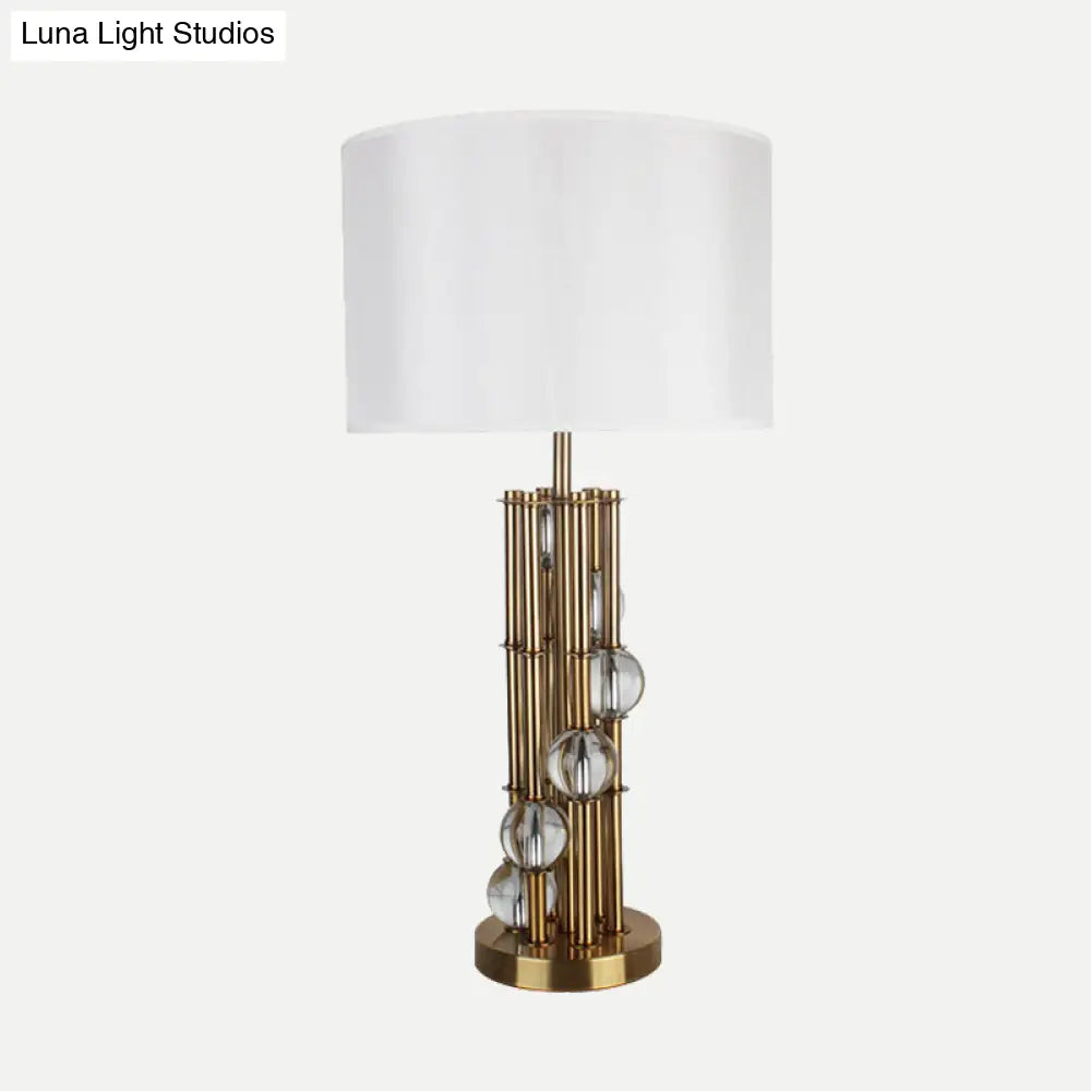 Modern Gold Nightstand Lamp: Straight Sided Shade Reading Light Fabric 1 Bulb