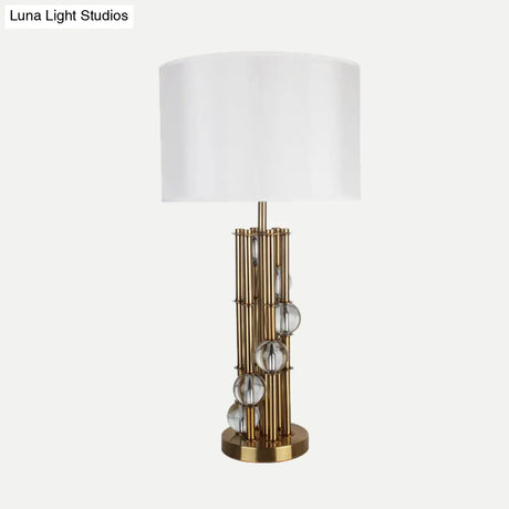 Modern Gold Nightstand Lamp: Straight Sided Shade Reading Light Fabric 1 Bulb