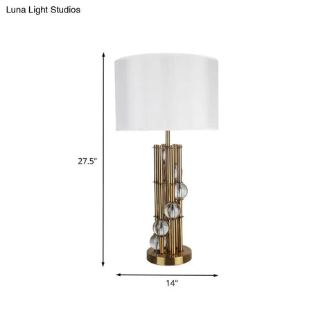 Modern Gold Nightstand Lamp: Straight Sided Shade Reading Light Fabric 1 Bulb
