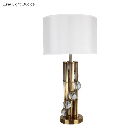 Modern Gold Nightstand Lamp: Straight Sided Shade Reading Light Fabric 1 Bulb