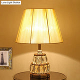 Modern Gold Nightstand Lamp With Fabric Shade And Clear Crystal Base - 1 Bulb Task Light