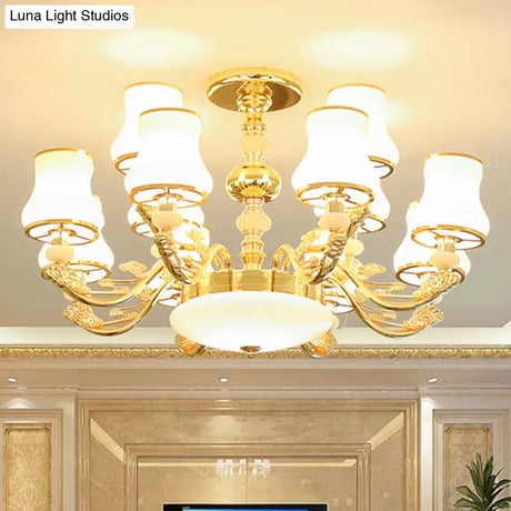 Modern Gold Opaline Glass Chandelier Light Fixture For Living Room