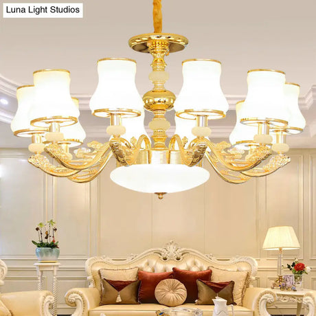Modern Gold Opaline Glass Chandelier Light Fixture For Living Room