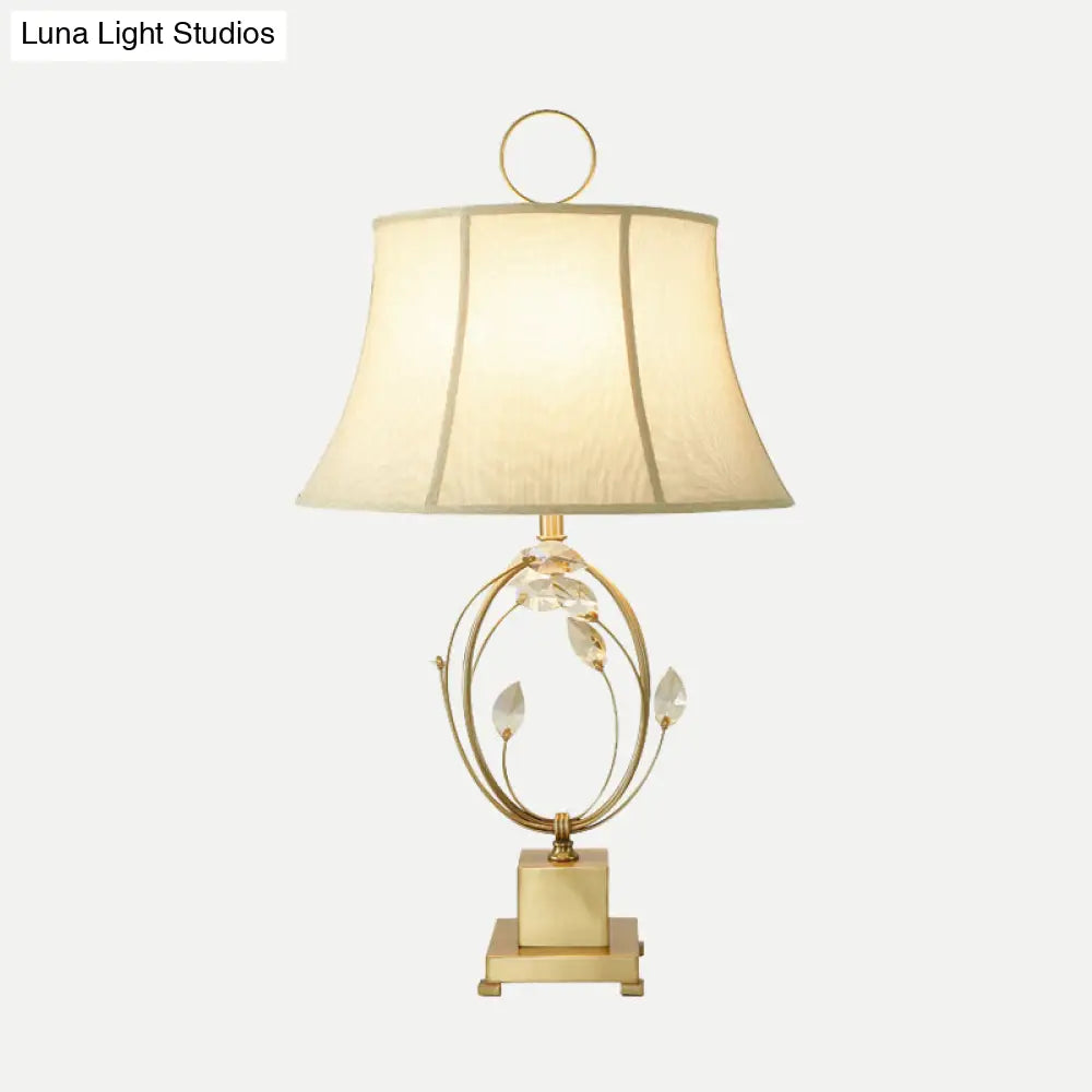 Modern Gold Paneled Bell Table Lamp With Fabric Shade - Small Desk Light