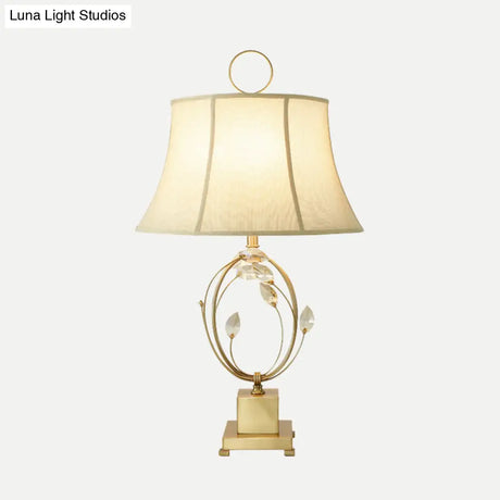 Modern Gold Paneled Bell Table Lamp With Fabric Shade - Small Desk Light