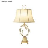 Modern Gold Paneled Bell Table Lamp With Fabric Shade - Small Desk Light