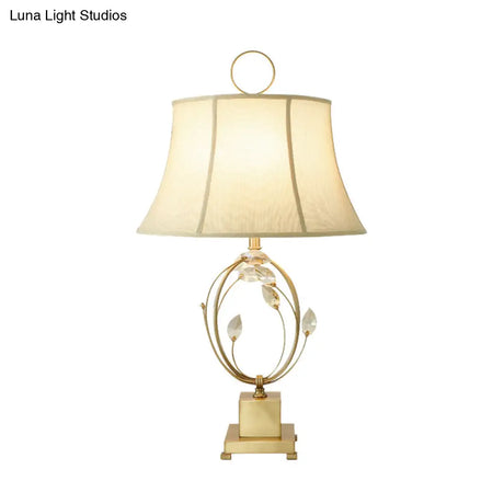 Modern Gold Paneled Bell Table Lamp With Fabric Shade - Small Desk Light