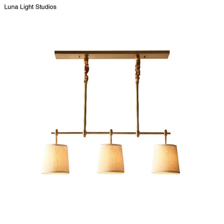 Modern Gold Pendant Lamp With 3-Lights & Cone Fabric Shade - Perfect For Dining Rooms Island