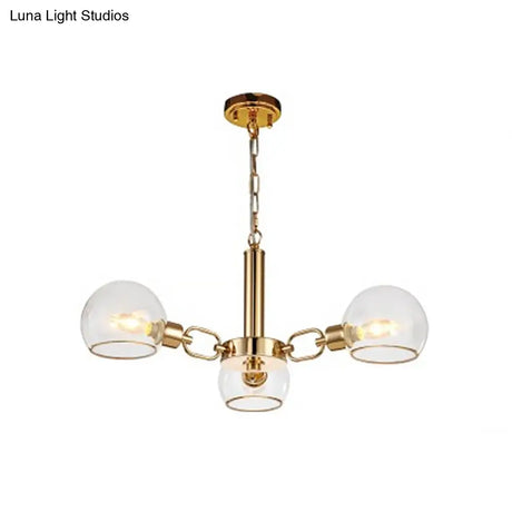 Modern Gold Pendant Light With Clear Glass Dome Shade - Ideal For Sitting Room