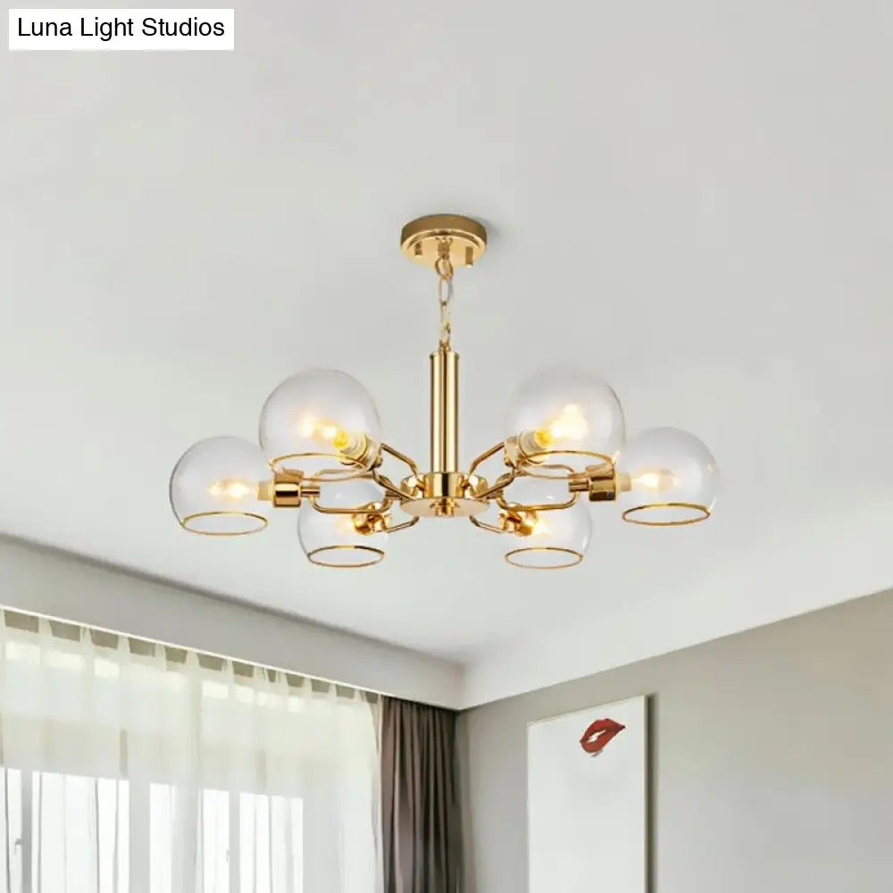 Modern Gold Pendant Light With Clear Glass Dome Shade - Ideal For Sitting Room
