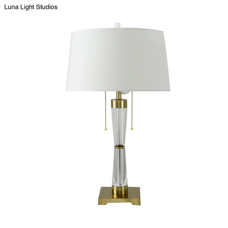 Modern Gold Reading Lamp With Pull Chain - Drum Shade Task Light 2 Bulbs Stylish Fabric Design