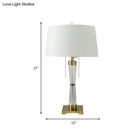 Modern Gold Reading Lamp With Pull Chain - Drum Shade Task Light 2 Bulbs Stylish Fabric Design