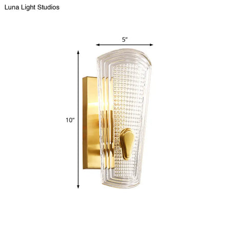 Modern Gold Rectangle Backplate Metal Wall Lamp With Prismatic Glass Shade - 1/2-Head Sconce Light