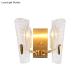 Modern Gold Rectangle Backplate Metal Wall Lamp With Prismatic Glass Shade - 1/2-Head Sconce Light