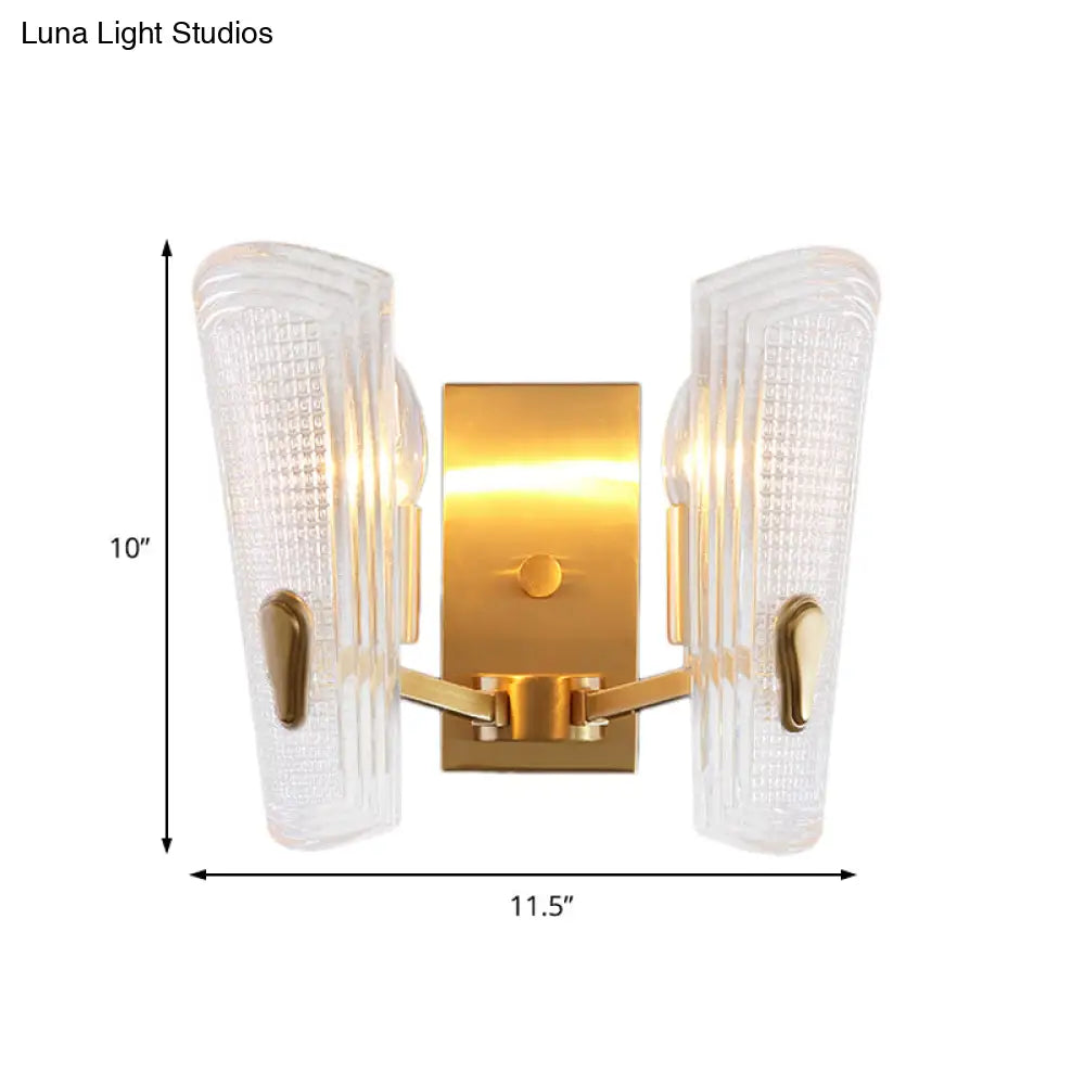 Modern Gold Rectangle Backplate Metal Wall Lamp With Prismatic Glass Shade - 1/2-Head Sconce Light