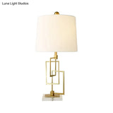 Modern Gold Rectangle Study Lamp - Elegant 1-Head Reading Light With White Fabric Shade For Bedside