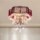 Modern Gold/Red Led Floral Bedroom Ceiling Light With Crystal Accent Red
