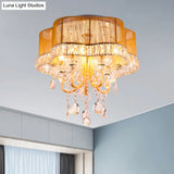 Modern Gold/Red Led Floral Bedroom Ceiling Light With Crystal Accent