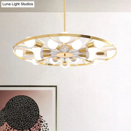 Modern Gold Ring Chandelier - 16-Light Metallic Bare Bulb Ceiling Fixture