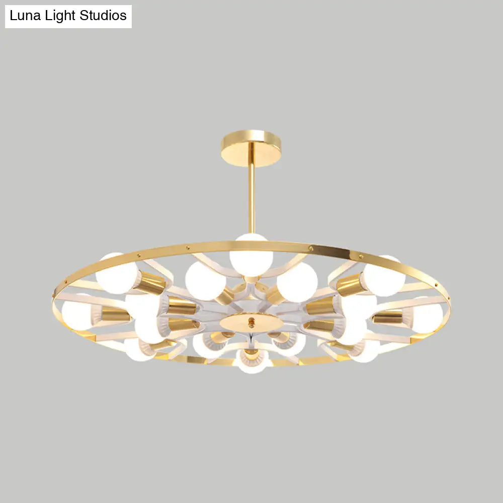 Modern Gold Ring Chandelier - 16-Light Metallic Bare Bulb Ceiling Fixture