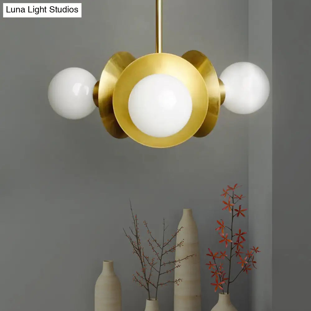 Modern Gold Round Ceiling Chandelier With 3 Bulbs Stylish Metal Hanging Light For Dining Room