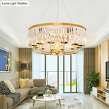 Modern Gold Round Chandelier With Rectangular-Cut Crystal Ceiling Light - 6/8/12 Lights