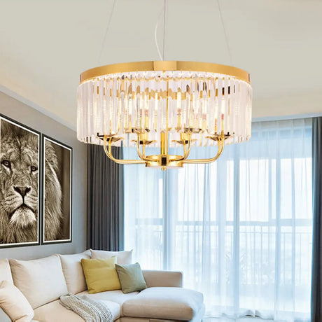 Modern Gold Round Chandelier With Rectangular-Cut Crystal Ceiling Light - 6/8/12 Lights