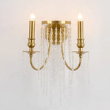 Modern Gold Sconce Light: 1/2 Lights Corridor Wall Lamp With Elegant Metal Candle Design And Crystal