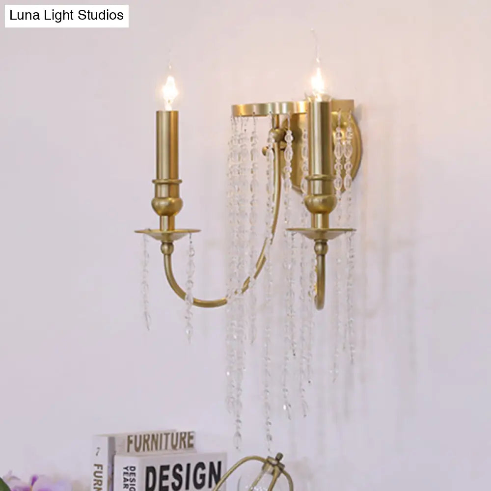 Modern Gold Sconce Light: 1/2 Lights Corridor Wall Lamp With Elegant Metal Candle Design And Crystal