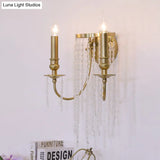 Modern Gold Sconce Light: 1/2 Lights Corridor Wall Lamp With Elegant Metal Candle Design And Crystal